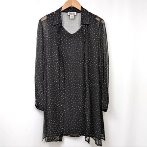 Robbie Bee Silk Sleeveless Dress and Sheer Over-Shirt Two Piece Set Black size 6